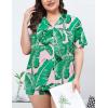 image:imageSWOMOG Womens Plus Size Pajamas Set Button Down Tops Short Sleeve Sleepwear Soft Pajama Shorts 2 Pcs Lounge Sets With PocketPink Leaves