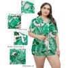 image:imageSWOMOG Womens Plus Size Pajamas Set Button Down Tops Short Sleeve Sleepwear Soft Pajama Shorts 2 Pcs Lounge Sets With PocketPink Leaves