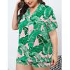 image:imageSWOMOG Womens Plus Size Pajamas Set Button Down Tops Short Sleeve Sleepwear Soft Pajama Shorts 2 Pcs Lounge Sets With PocketPink Leaves