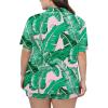 image:imageSWOMOG Womens Plus Size Pajamas Set Button Down Tops Short Sleeve Sleepwear Soft Pajama Shorts 2 Pcs Lounge Sets With PocketPink Leaves