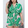 image:imageSWOMOG Womens Plus Size Pajamas Set Button Down Tops Short Sleeve Sleepwear Soft Pajama Shorts 2 Pcs Lounge Sets With PocketPink Leaves