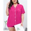 image:imageSWOMOG Womens Plus Size Pajamas Set Button Down Tops Short Sleeve Sleepwear Soft Pajama Shorts 2 Pcs Lounge Sets With PocketRose Red