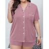 image:imageSWOMOG Womens Plus Size Pajamas Set Button Down Tops Short Sleeve Sleepwear Soft Pajama Shorts 2 Pcs Lounge Sets With PocketTaro Purple