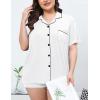 image:imageSWOMOG Womens Plus Size Pajamas Set Button Down Tops Short Sleeve Sleepwear Soft Pajama Shorts 2 Pcs Lounge Sets With PocketWhite