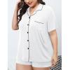 image:imageSWOMOG Womens Plus Size Pajamas Set Button Down Tops Short Sleeve Sleepwear Soft Pajama Shorts 2 Pcs Lounge Sets With PocketWhite