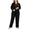 image:imageSWOMOG Womens Plus Size Pajamas Silky Pajama Set Button Down Sleepwear Classic Silk Pj Set Ladies Two Piece Loungewear SetBlack