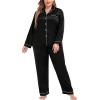 image:imageSWOMOG Womens Plus Size Pajamas Silky Pajama Set Button Down Sleepwear Classic Silk Pj Set Ladies Two Piece Loungewear SetBlack