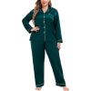image:imageSWOMOG Womens Plus Size Pajamas Silky Pajama Set Button Down Sleepwear Classic Silk Pj Set Ladies Two Piece Loungewear SetDark Green