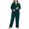 image:imageSWOMOG Womens Plus Size Pajamas Silky Pajama Set Button Down Sleepwear Classic Silk Pj Set Ladies Two Piece Loungewear SetDark Green