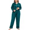 image:imageSWOMOG Womens Plus Size Pajamas Silky Pajama Set Button Down Sleepwear Classic Silk Pj Set Ladies Two Piece Loungewear SetGreen