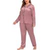 image:imageSWOMOG Womens Plus Size Pajamas Silky Pajama Set Button Down Sleepwear Classic Silk Pj Set Ladies Two Piece Loungewear SetMisty Rose