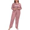 image:imageSWOMOG Womens Plus Size Pajamas Silky Pajama Set Button Down Sleepwear Classic Silk Pj Set Ladies Two Piece Loungewear SetMisty Rose