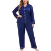image:imageSWOMOG Womens Plus Size Pajamas Silky Pajama Set Button Down Sleepwear Classic Silk Pj Set Ladies Two Piece Loungewear SetNavy Blue