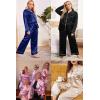 image:imageSWOMOG Womens Plus Size Pajamas Silky Pajama Set Button Down Sleepwear Classic Silk Pj Set Ladies Two Piece Loungewear SetNavy Blue