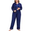 image:imageSWOMOG Womens Plus Size Pajamas Silky Pajama Set Button Down Sleepwear Classic Silk Pj Set Ladies Two Piece Loungewear SetNavy Blue