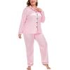 image:imageSWOMOG Womens Plus Size Pajamas Silky Pajama Set Button Down Sleepwear Classic Silk Pj Set Ladies Two Piece Loungewear SetPink