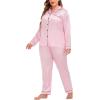 image:imageSWOMOG Womens Plus Size Pajamas Silky Pajama Set Button Down Sleepwear Classic Silk Pj Set Ladies Two Piece Loungewear SetPink