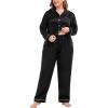 image:imageSWOMOG Womens Plus Size Pajamas Silky Pajama Set Button Down Sleepwear Classic Silk Pj Set Ladies Two Piece Loungewear SetPippingcarbon Black