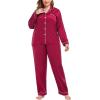 image:imageSWOMOG Womens Plus Size Pajamas Silky Pajama Set Button Down Sleepwear Classic Silk Pj Set Ladies Two Piece Loungewear SetRed