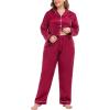 image:imageSWOMOG Womens Plus Size Pajamas Silky Pajama Set Button Down Sleepwear Classic Silk Pj Set Ladies Two Piece Loungewear SetRed