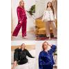image:imageSWOMOG Womens Plus Size Pajamas Silky Pajama Set Button Down Sleepwear Classic Silk Pj Set Ladies Two Piece Loungewear SetRed