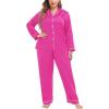 image:imageSWOMOG Womens Plus Size Pajamas Silky Pajama Set Button Down Sleepwear Classic Silk Pj Set Ladies Two Piece Loungewear SetRose Red