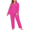 image:imageSWOMOG Womens Plus Size Pajamas Silky Pajama Set Button Down Sleepwear Classic Silk Pj Set Ladies Two Piece Loungewear SetRose Red