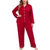 image:imageSWOMOG Womens Plus Size Pajamas Silky Pajama Set Button Down Sleepwear Classic Silk Pj Set Ladies Two Piece Loungewear SetScarlet Red