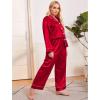 image:imageSWOMOG Womens Plus Size Pajamas Silky Pajama Set Button Down Sleepwear Classic Silk Pj Set Ladies Two Piece Loungewear SetScarlet Red