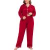 image:imageSWOMOG Womens Plus Size Pajamas Silky Pajama Set Button Down Sleepwear Classic Silk Pj Set Ladies Two Piece Loungewear SetScarlet Red