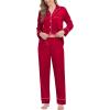 image:imageSWOMOG Womens Satin Pajamas Long Sleeve Sleepwear Silk Soft Button Down Loungewear Pjs Set SXXLA  Reda