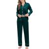 image:imageSWOMOG Womens Satin Pajamas Long Sleeve Sleepwear Silk Soft Button Down Loungewear Pjs Set SXXLDeep Green