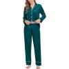 image:imageSWOMOG Womens Satin Pajamas Long Sleeve Sleepwear Silk Soft Button Down Loungewear Pjs Set SXXLGreen