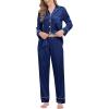 image:imageSWOMOG Womens Satin Pajamas Long Sleeve Sleepwear Silk Soft Button Down Loungewear Pjs Set SXXLNavy Blue