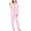 image:imageSWOMOG Womens Satin Pajamas Long Sleeve Sleepwear Silk Soft Button Down Loungewear Pjs Set SXXLPink