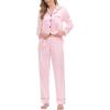 image:imageSWOMOG Womens Satin Pajamas Long Sleeve Sleepwear Silk Soft Button Down Loungewear Pjs Set SXXLPink