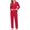 image:imageSWOMOG Womens Satin Pajamas Long Sleeve Sleepwear Silk Soft Button Down Loungewear Pjs Set SXXLRed