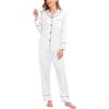 image:imageSWOMOG Womens Satin Pajamas Long Sleeve Sleepwear Silk Soft Button Down Loungewear Pjs Set SXXLWhite