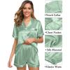image:imageSWOMOG Womens Silk Satin Pajama Sets 3Pcs Button Down Pj Set Short Sleeve Sleepwear Loungewear Pjs Nightwear XSXXLAvocado Green