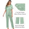 image:imageSWOMOG Womens Silk Satin Pajama Sets 3Pcs Button Down Pj Set Short Sleeve Sleepwear Loungewear Pjs Nightwear XSXXLAvocado Green