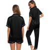 image:imageSWOMOG Womens Silk Satin Pajama Sets 3Pcs Button Down Pj Set Short Sleeve Sleepwear Loungewear Pjs Nightwear XSXXLBlack