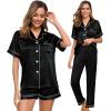image:imageSWOMOG Womens Silk Satin Pajama Sets 3Pcs Button Down Pj Set Short Sleeve Sleepwear Loungewear Pjs Nightwear XSXXLBlack