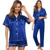 image:imageSWOMOG Womens Silk Satin Pajama Sets 3Pcs Button Down Pj Set Short Sleeve Sleepwear Loungewear Pjs Nightwear XSXXLBlue