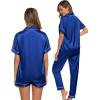 image:imageSWOMOG Womens Silk Satin Pajama Sets 3Pcs Button Down Pj Set Short Sleeve Sleepwear Loungewear Pjs Nightwear XSXXLBlue
