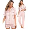 image:imageSWOMOG Womens Silk Satin Pajama Sets 3Pcs Button Down Pj Set Short Sleeve Sleepwear Loungewear Pjs Nightwear XSXXLBlush Pink