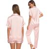 image:imageSWOMOG Womens Silk Satin Pajama Sets 3Pcs Button Down Pj Set Short Sleeve Sleepwear Loungewear Pjs Nightwear XSXXLBlush Pink
