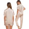 image:imageSWOMOG Womens Silk Satin Pajama Sets 3Pcs Button Down Pj Set Short Sleeve Sleepwear Loungewear Pjs Nightwear XSXXLChampagne