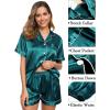 image:imageSWOMOG Womens Silk Satin Pajama Sets 3Pcs Button Down Pj Set Short Sleeve Sleepwear Loungewear Pjs Nightwear XSXXLGreen