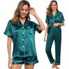 image:imageSWOMOG Womens Silk Satin Pajama Sets 3Pcs Button Down Pj Set Short Sleeve Sleepwear Loungewear Pjs Nightwear XSXXLGreen