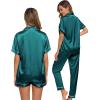 image:imageSWOMOG Womens Silk Satin Pajama Sets 3Pcs Button Down Pj Set Short Sleeve Sleepwear Loungewear Pjs Nightwear XSXXLGreen